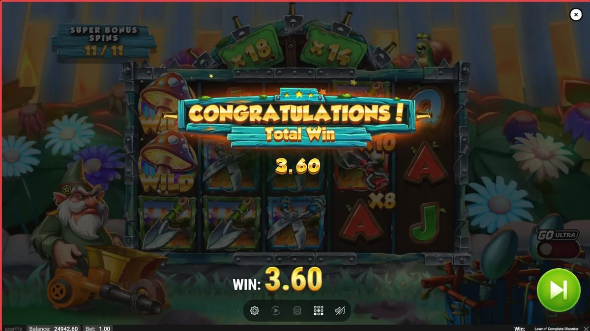 Tampilan visual slot Lawn N’ Complete Disorder dengan tema taman yang terbakar